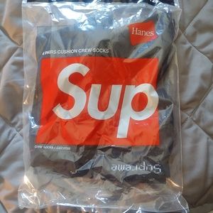 Supreme Hanes Black Cushion Crew Socks